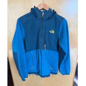 The North Face Jacket Womens Medium Blue Hooded Fleece Zip Denali Yellow